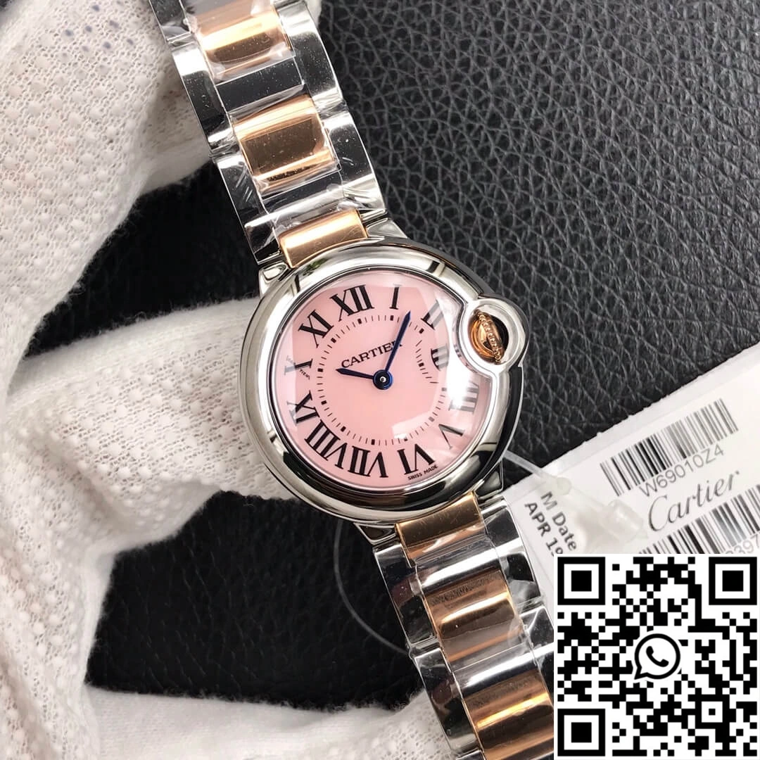 Ballon Bleu De Cartier Ladies 28MM V6 Factory V8 Pink Dial