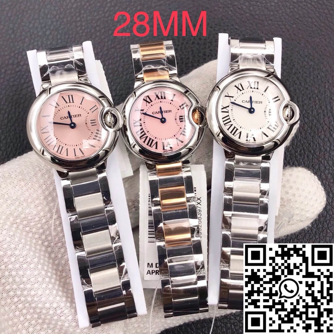 Ballon Bleu De Cartier Ladies 28MM V6 Factory V8 Pink Dial