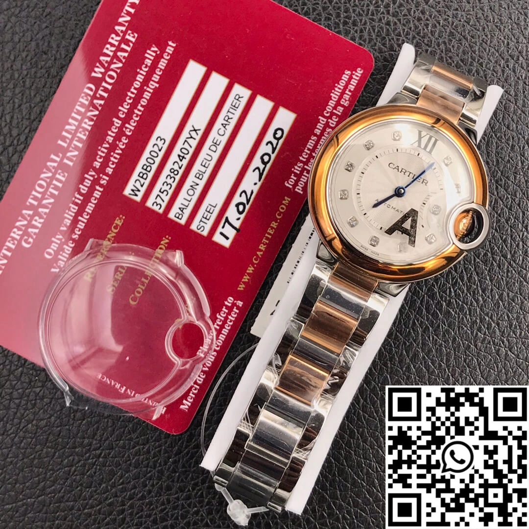 Ballon Bleu De Cartier Ladies 28MM V6 Factory V8 Rose Gold Bezel