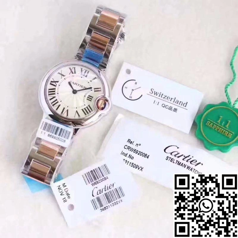 Ballon Bleu De Cartier Ladies W6920033 36MM V6 Factory White Textured Dial