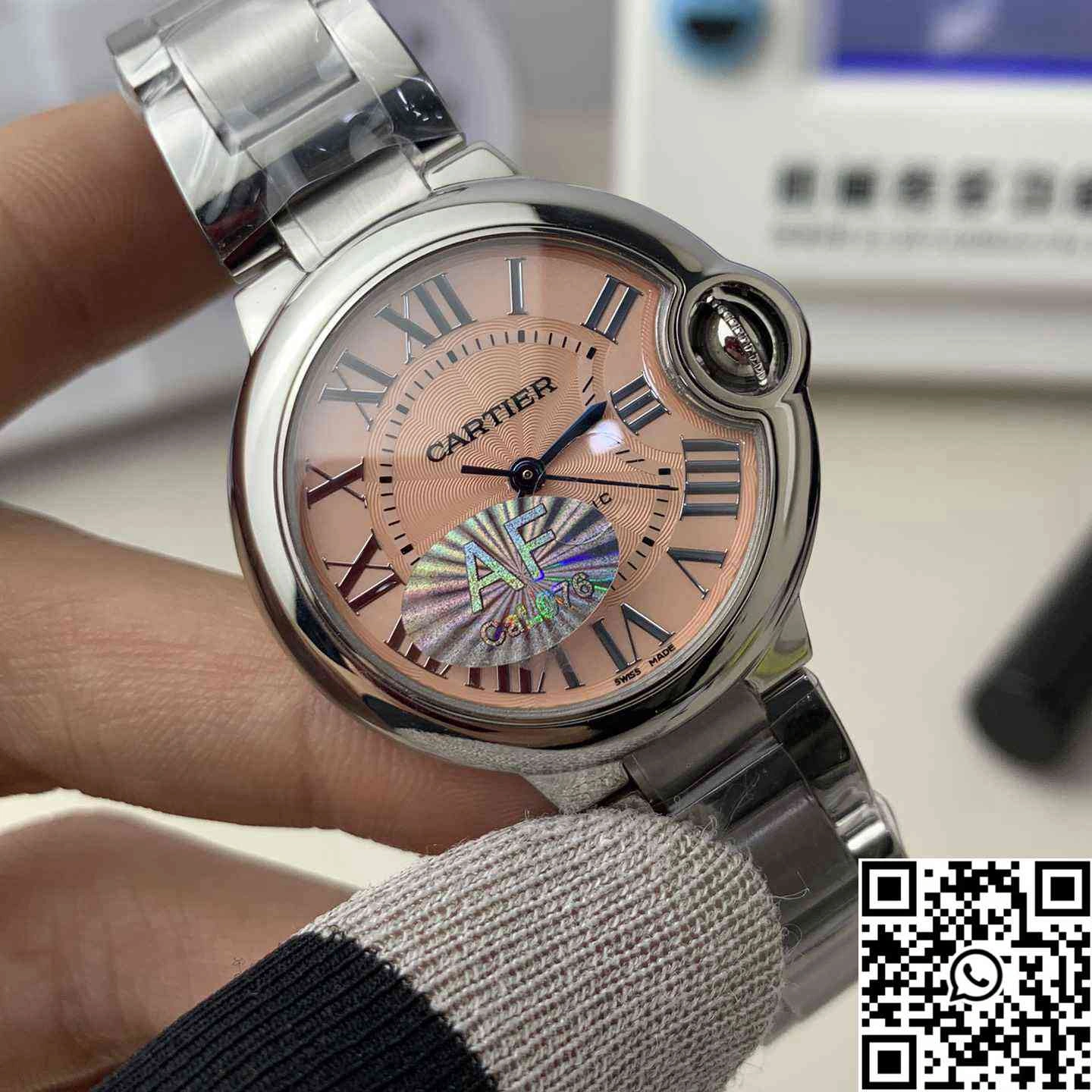 Cartier Ballon Bleu AF Factory WSBB0052 33mm Full Steel Roman Numerals Pink Dial