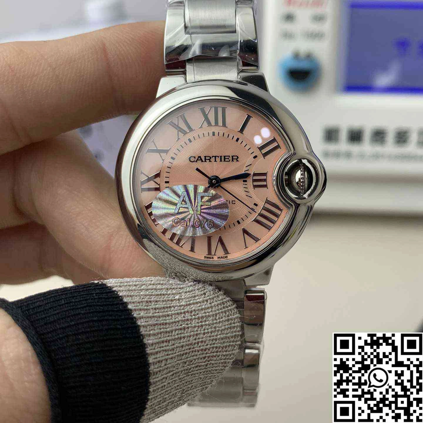 Cartier Ballon Bleu AF Factory WSBB0052 33mm Full Steel Roman Numerals Pink Dial