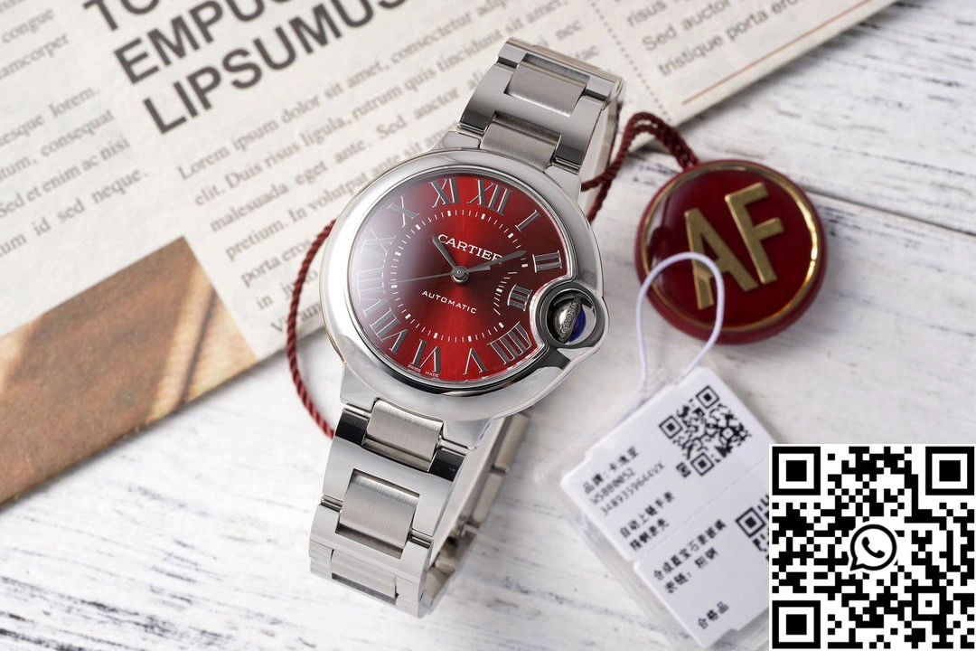 Cartier Ballon Bleu AF Factory WSBB0052 33mm Full Steel Roman Numerals Red Dial