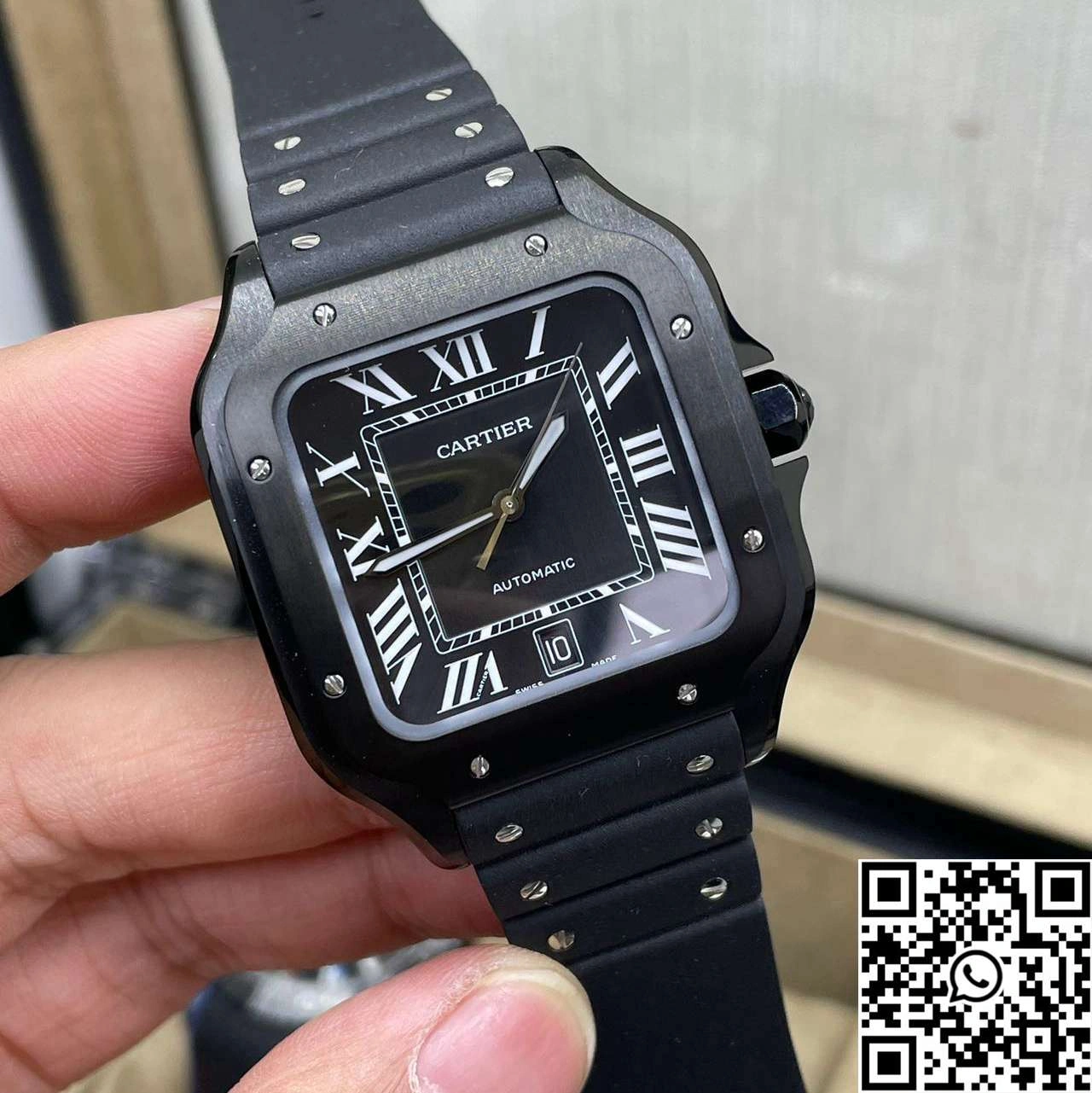 Cartier De Santos CRWSSA0039 BV Factory Black Dial Rubber Band