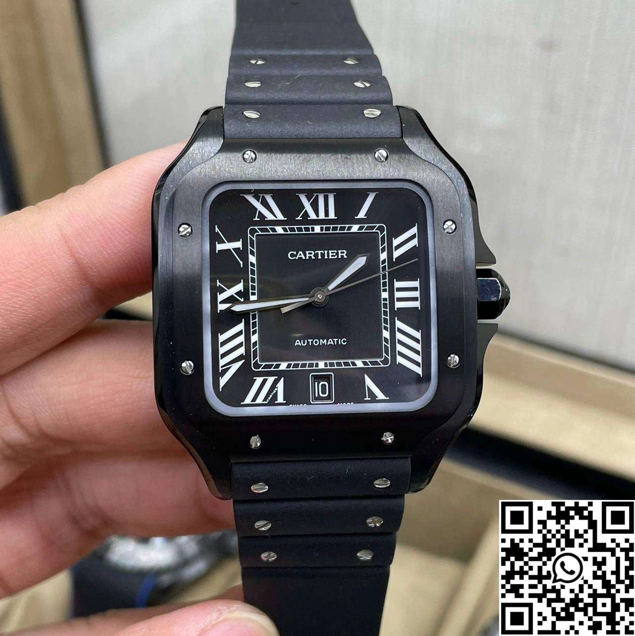 Cartier De Santos CRWSSA0039 BV Factory Black Dial Rubber Band