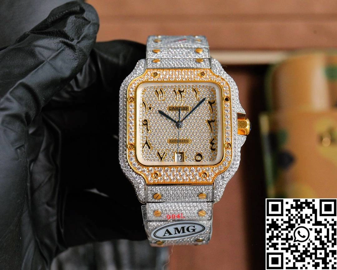 Cartier De Santos Full Diamond AMG Factory Rose Gold Arabic Dial
