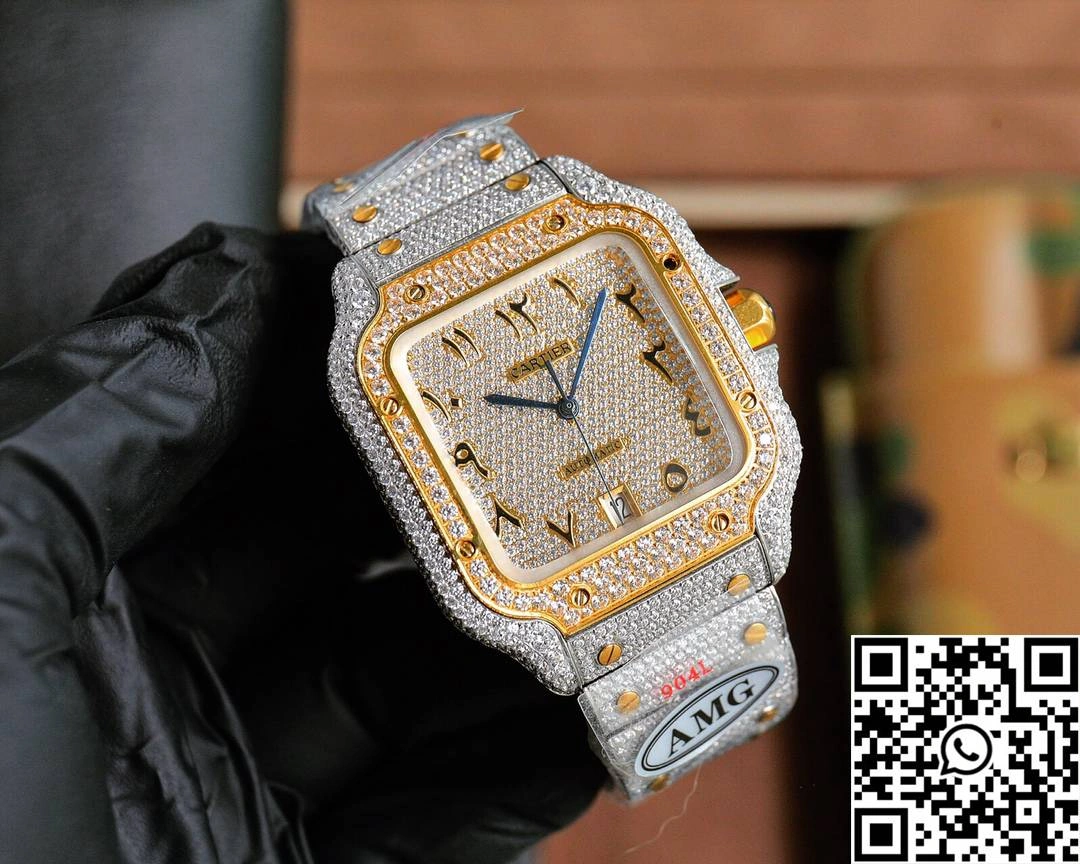 Cartier De Santos Full Diamond AMG Factory Rose Gold Arabic Dial