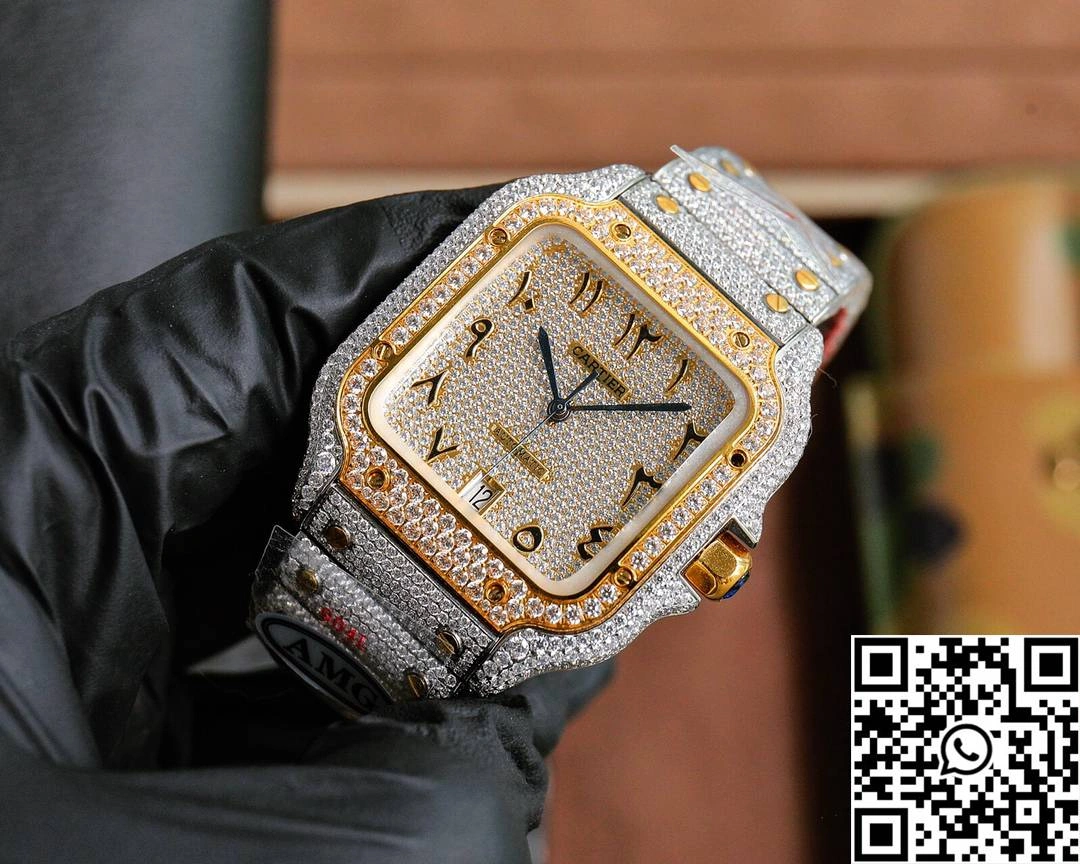 Cartier De Santos Full Diamond AMG Factory Rose Gold Arabic Dial