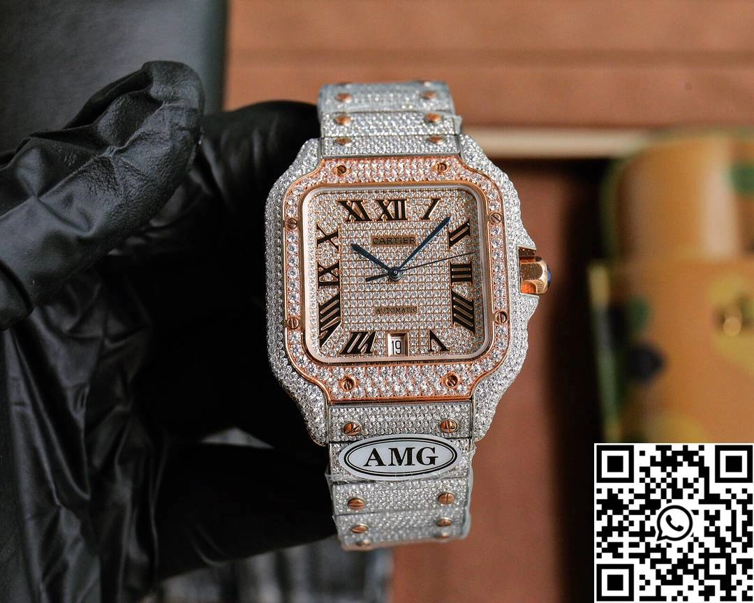 Cartier De Santos Full Diamond AMG Factory Rose Gold Dial