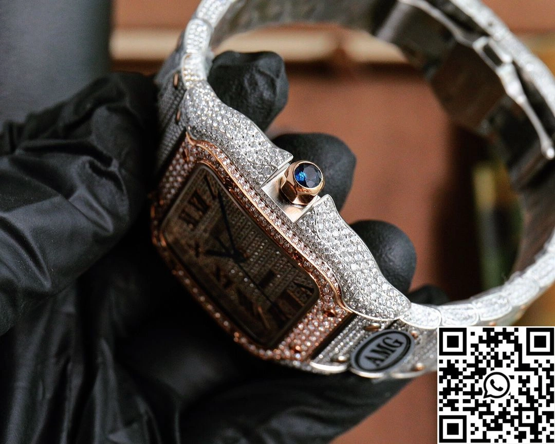 Cartier De Santos Full Diamond AMG Factory Rose Gold Dial