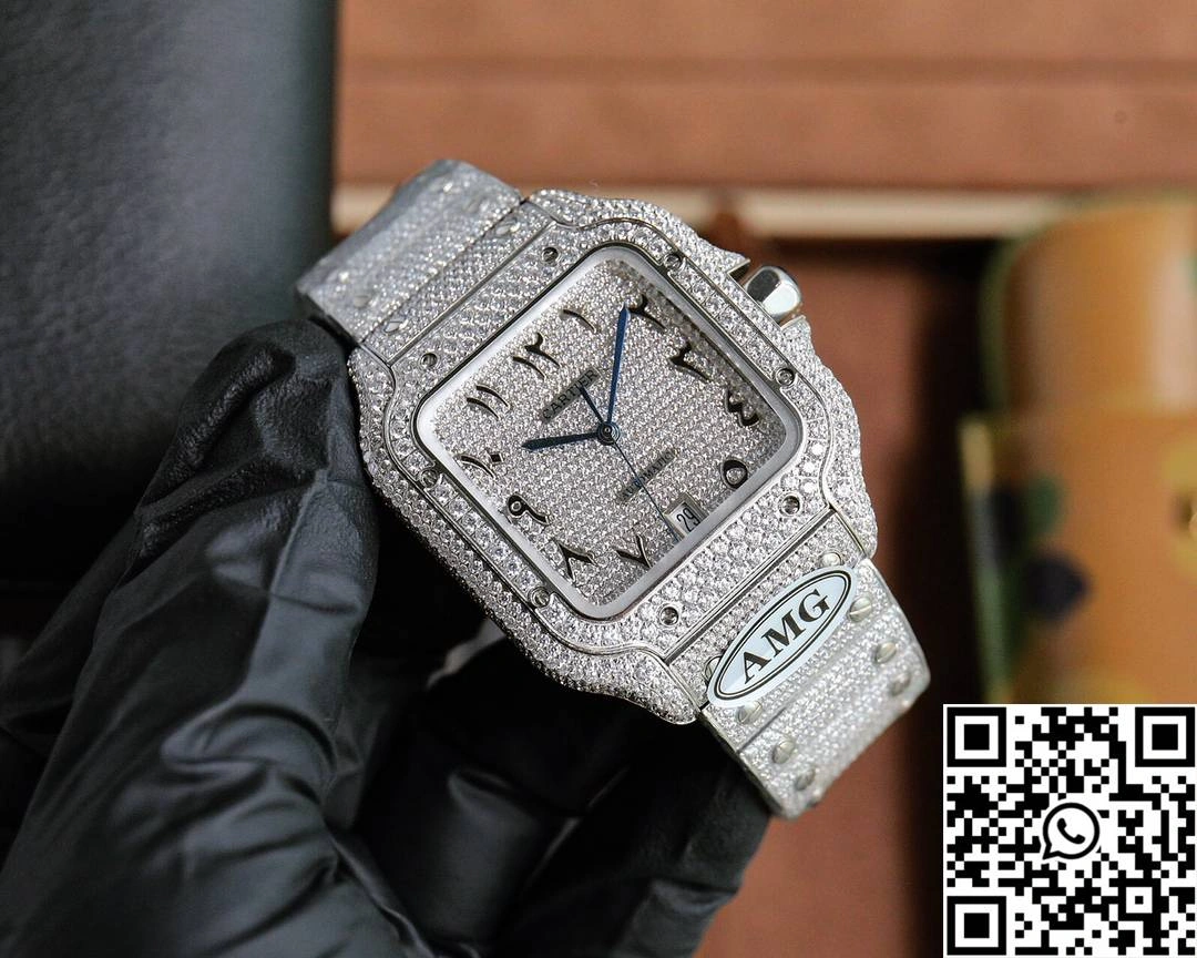 Cartier De Santos Full Diamond AMG Factory White Dial