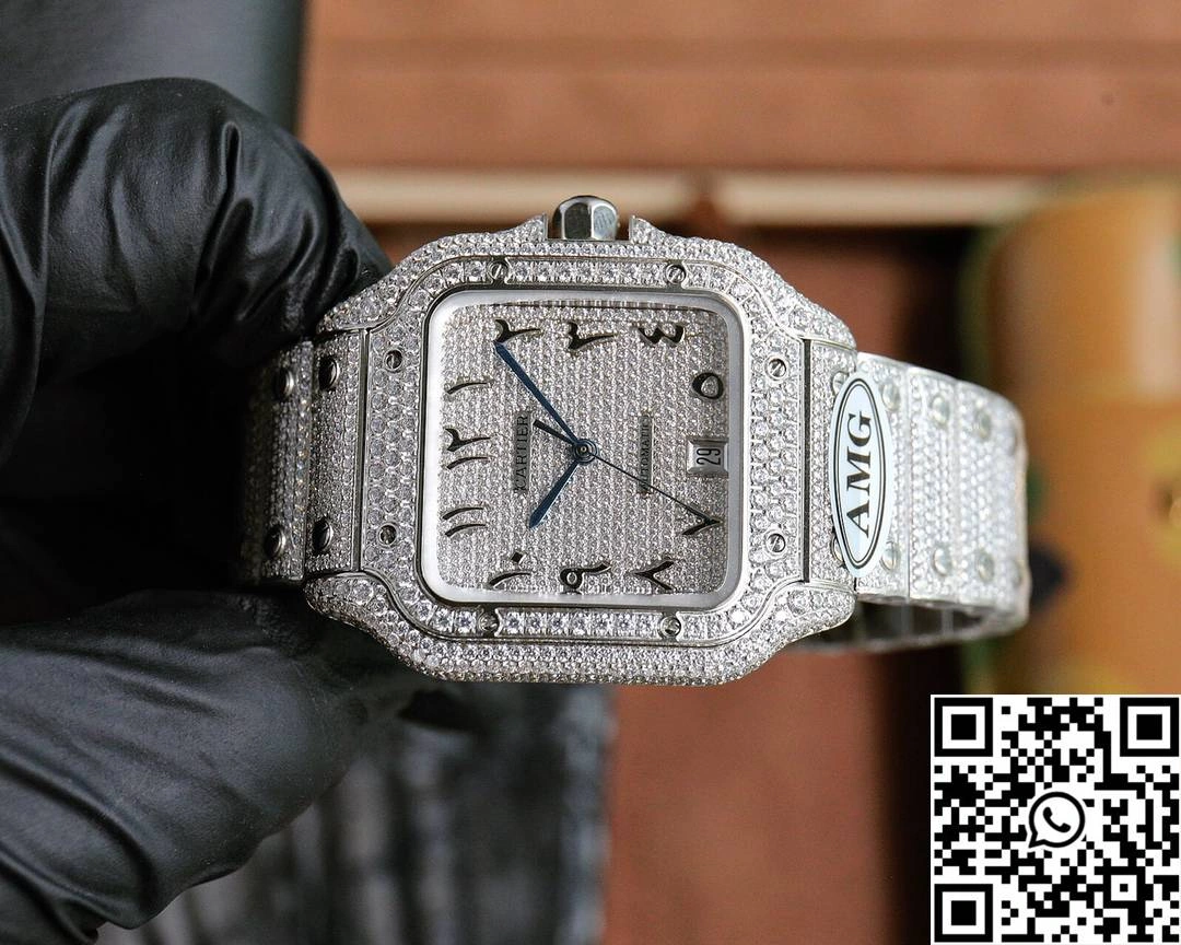 Cartier De Santos Full Diamond AMG Factory White Dial