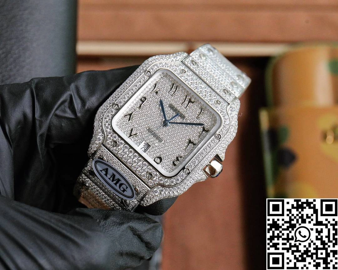 Cartier De Santos Full Diamond AMG Factory White Dial