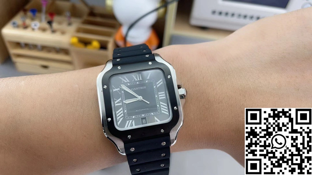 Cartier De Santos WSSA0037 BV Factory Black Dial Rubber Band