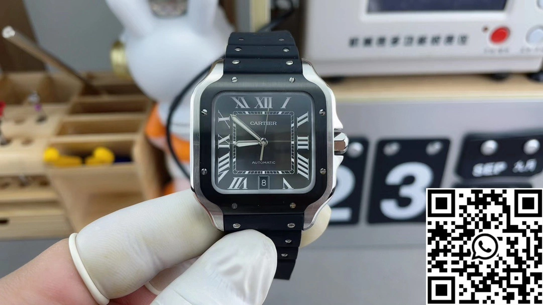 Cartier De Santos WSSA0037 BV Factory Black Dial Rubber Band