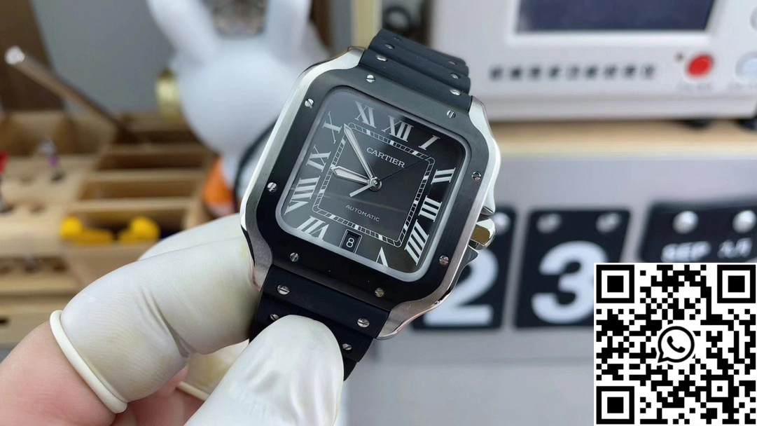Cartier De Santos WSSA0037 BV Factory Black Dial Rubber Band