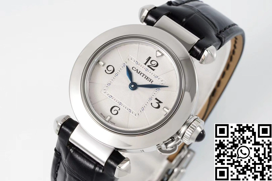 Cartier Pasha CRWGPA0018 AF Factory 30mm Silver Dial Stainless Steel Black Leather Band