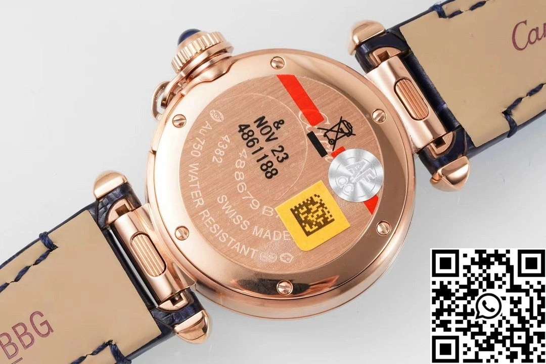 Cartier Pasha WJPA0017 AF Factory 30mm Rose Gold White Dial Diamond Bezel Blue Strap