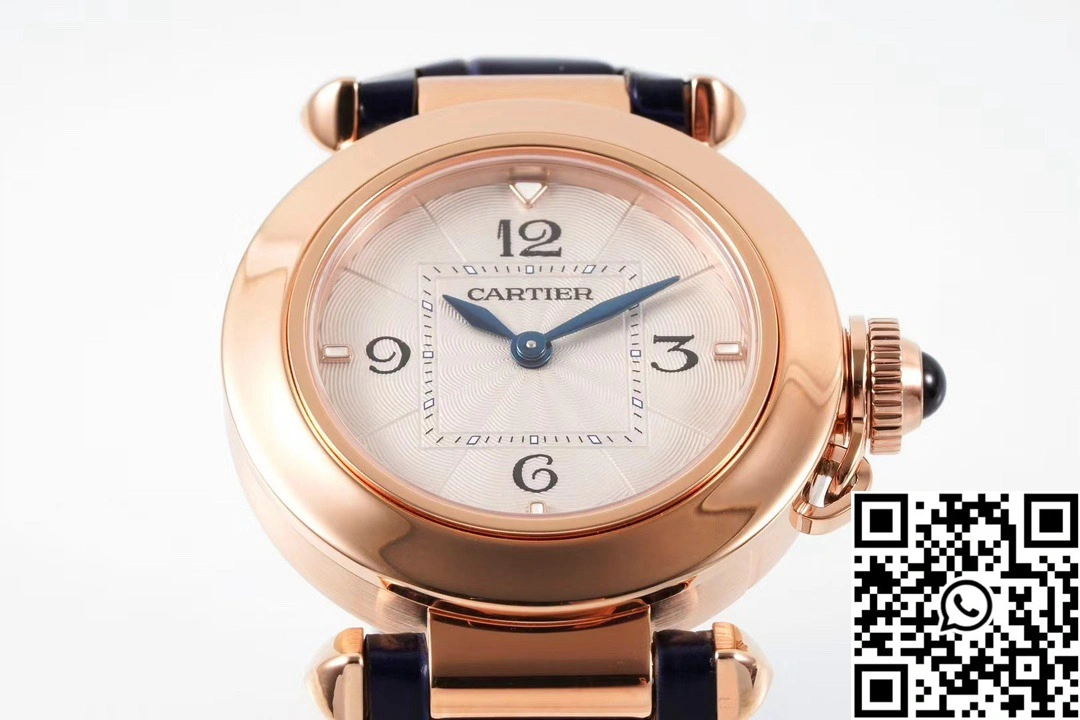 Cartier Pasha WJPA0017 AF Factory 30mm Rose Gold White Dial Diamond Bezel Blue Strap