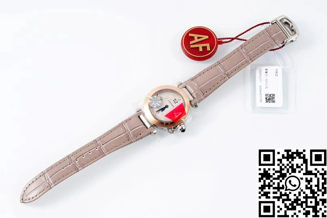 Cartier Pasha WJPA0017 AF Factory 30mm Rose Gold White Dial Diamond Bezel Light Pink Strap