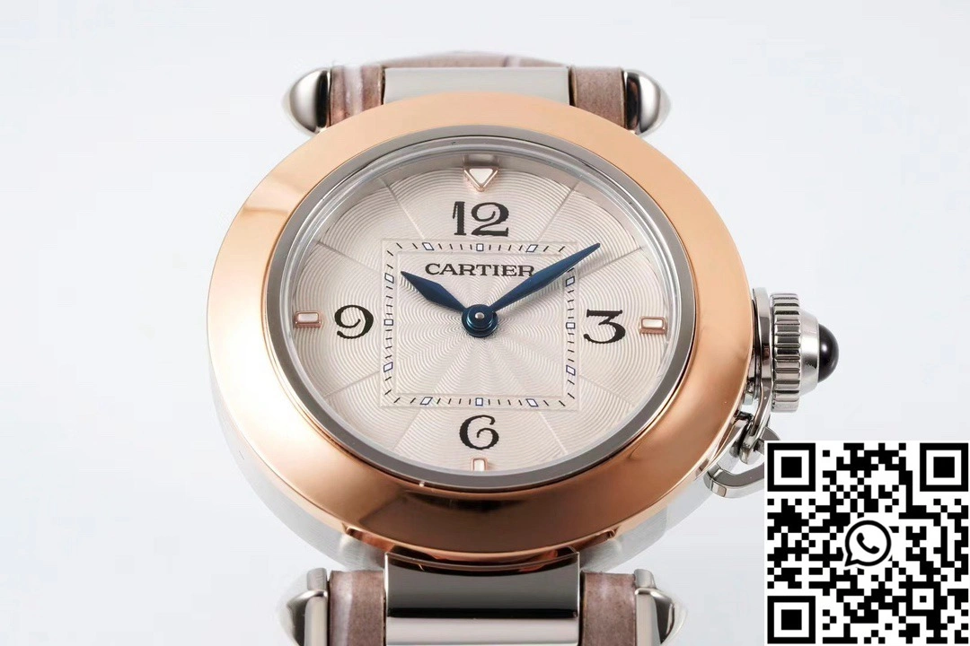 Cartier Pasha WJPA0017 AF Factory 30mm Rose Gold White Dial Diamond Bezel Light Pink Strap