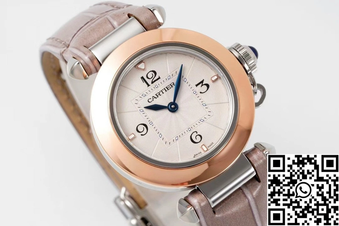 Cartier Pasha WJPA0017 AF Factory 30mm Rose Gold White Dial Diamond Bezel Light Pink Strap
