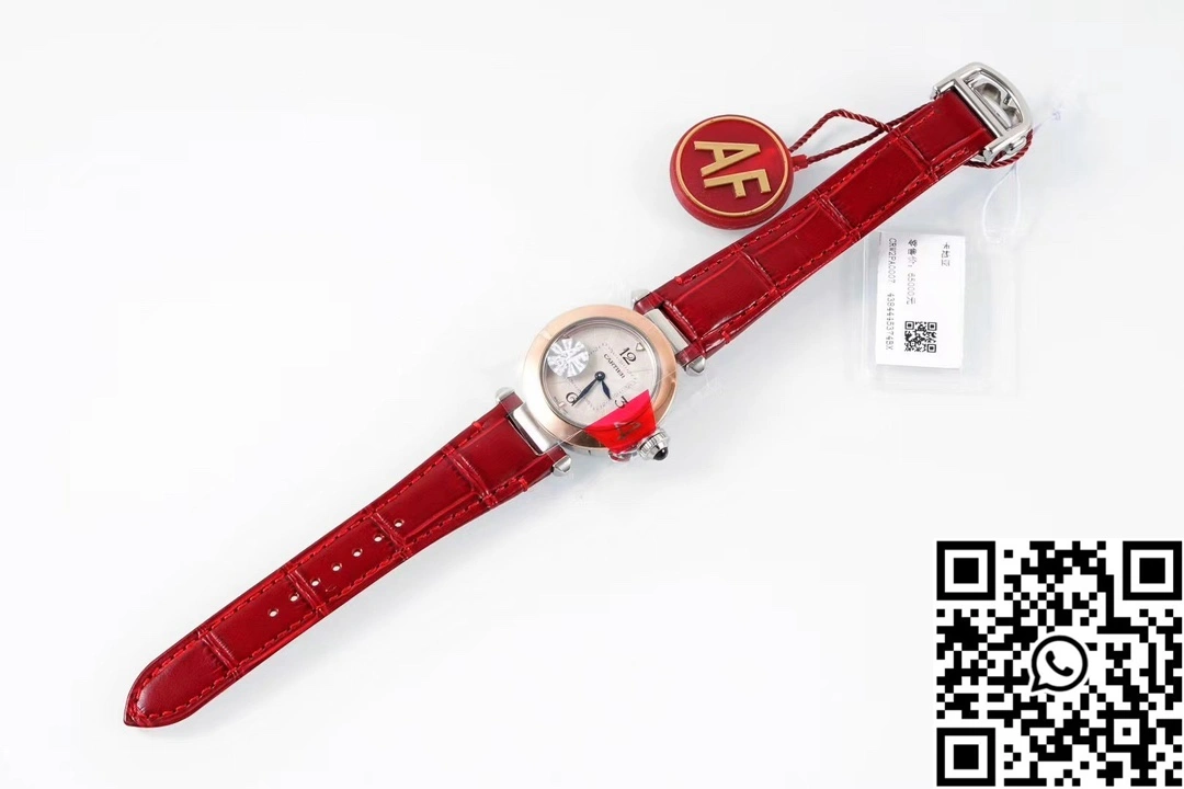Cartier Pasha WJPA0017 AF Factory 30mm Rose Gold White Dial Diamond Bezel Red Strap