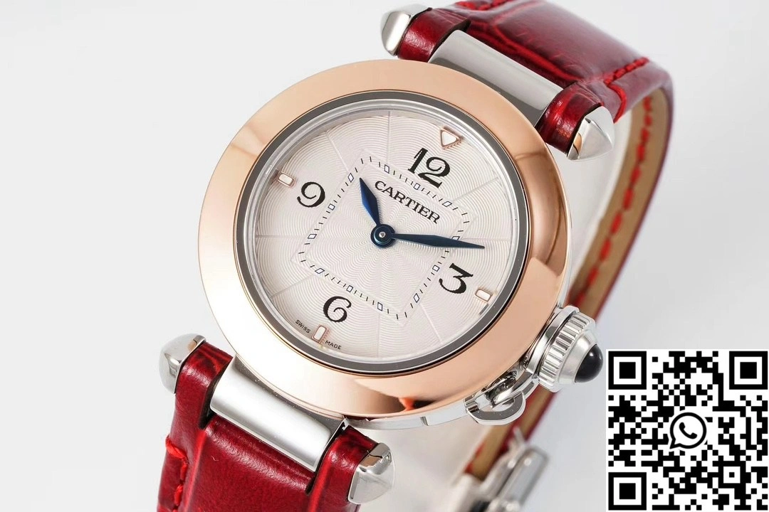 Cartier Pasha WJPA0017 AF Factory 30mm Rose Gold White Dial Diamond Bezel Red Strap