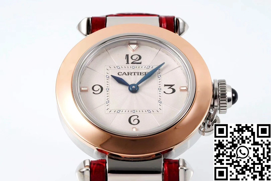 Cartier Pasha WJPA0017 AF Factory 30mm Rose Gold White Dial Diamond Bezel Red Strap