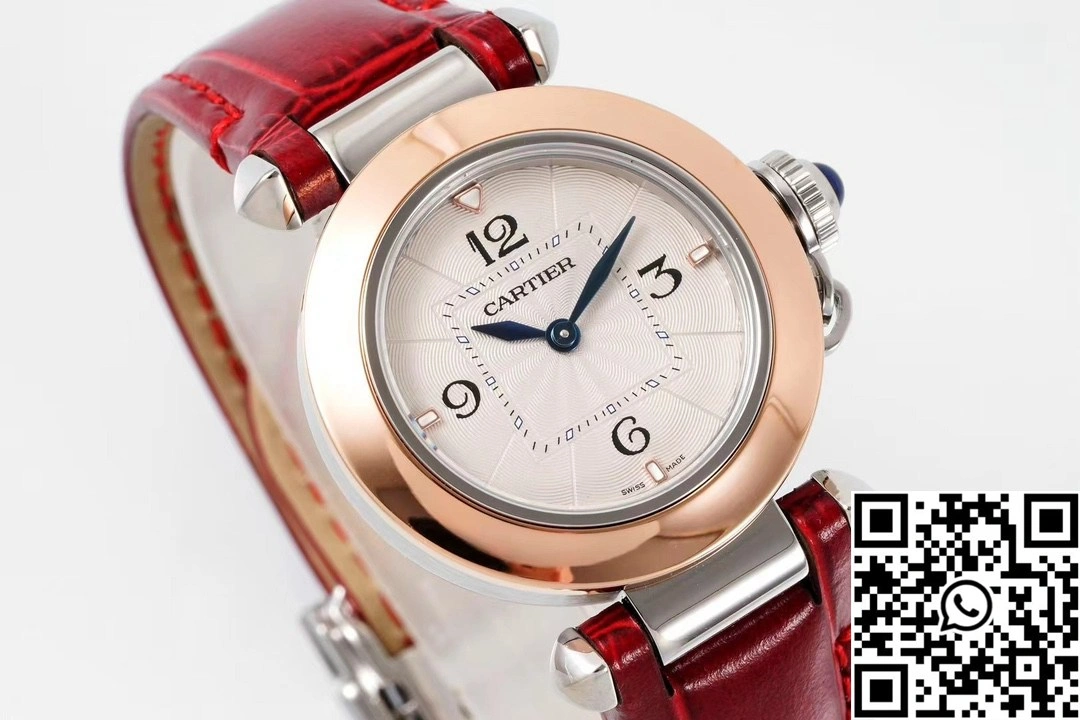 Cartier Pasha WJPA0017 AF Factory 30mm Rose Gold White Dial Diamond Bezel Red Strap