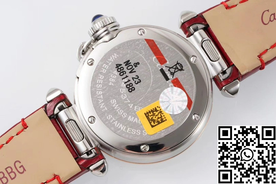 Cartier Pasha WJPA0017 AF Factory 30mm Rose Gold White Dial Diamond Bezel Red Strap