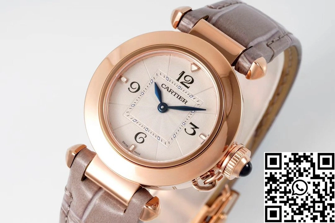 Cartier Pasha WJPA0017 AF Factory 30mm Rose Gold White Dial Diamond Bezel White Strap