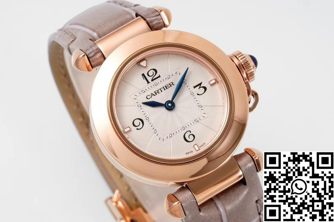 Cartier Pasha WJPA0017 AF Factory 30mm Rose Gold White Dial Diamond Bezel White Strap