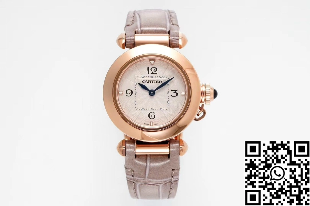 Cartier Pasha WJPA0017 AF Factory 30mm Rose Gold White Dial Diamond Bezel White Strap