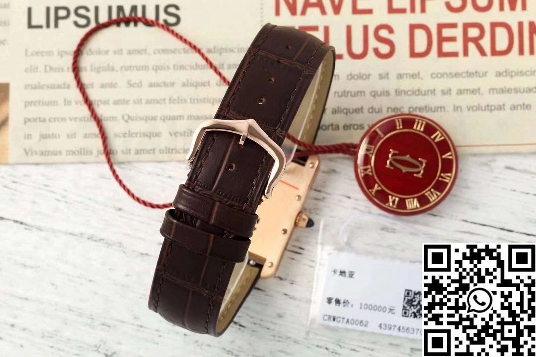 Cartier Tank CRWGTA0342 AF Factory 25.5mm Rose Gold White Dial Brown Band