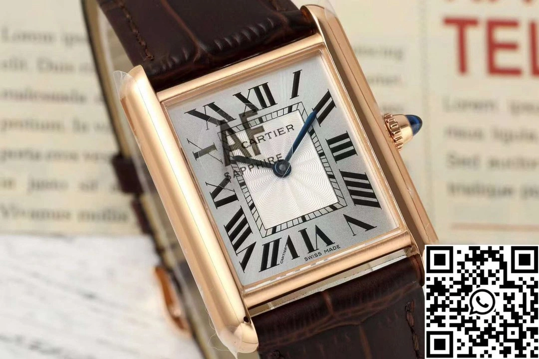 Cartier Tank CRWGTA0342 AF Factory 25.5mm Rose Gold White Dial Brown Band