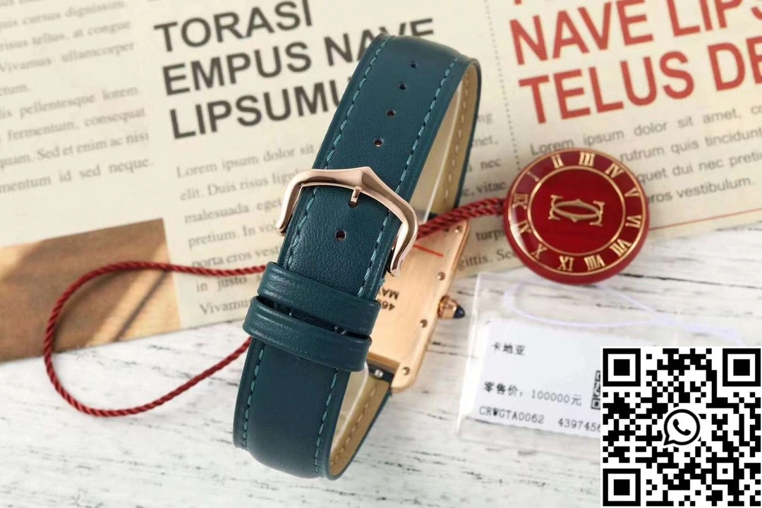 Cartier Tank CRWGTA0342 AF Factory 25.5mm Rose Gold White Dial Green Band