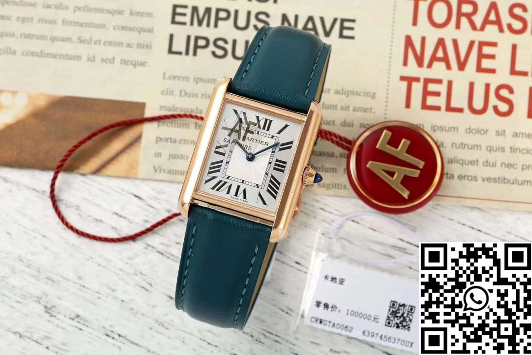 Cartier Tank CRWGTA0342 AF Factory 25.5mm Rose Gold White Dial Green Band