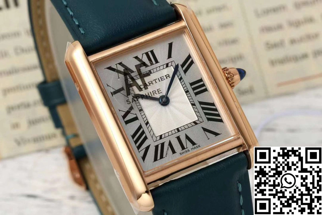 Cartier Tank CRWGTA0342 AF Factory 25.5mm Rose Gold White Dial Green Band