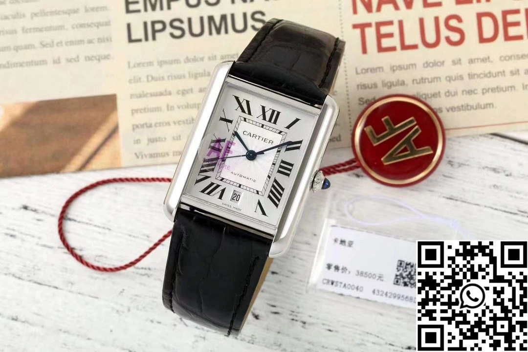 Cartier Tank CRWSTA0053 AF Factory 31mm Stainless Steel White Dial Black Band
