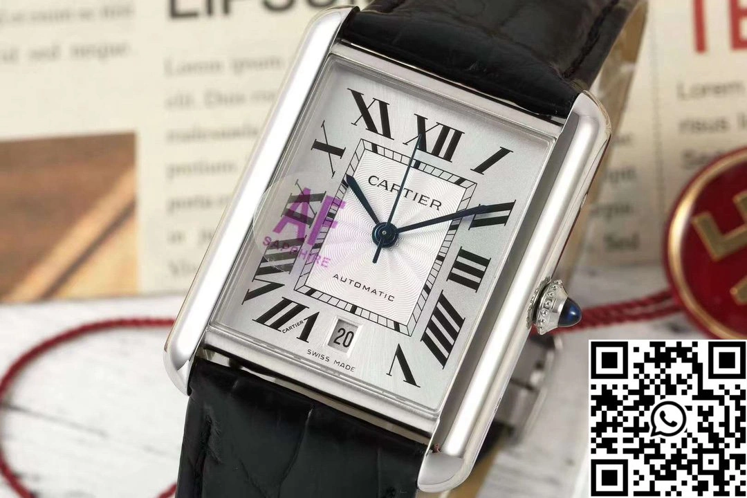 Cartier Tank CRWSTA0053 AF Factory 31mm Stainless Steel White Dial Black Band
