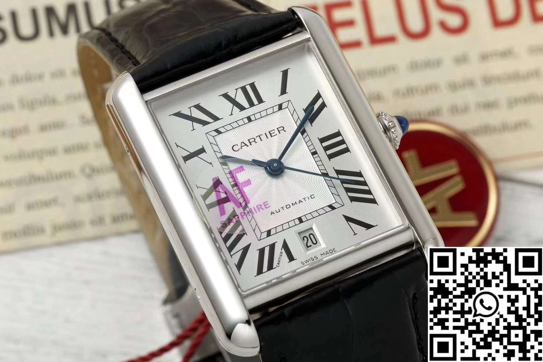 Cartier Tank CRWSTA0053 AF Factory 31mm Stainless Steel White Dial Black Band