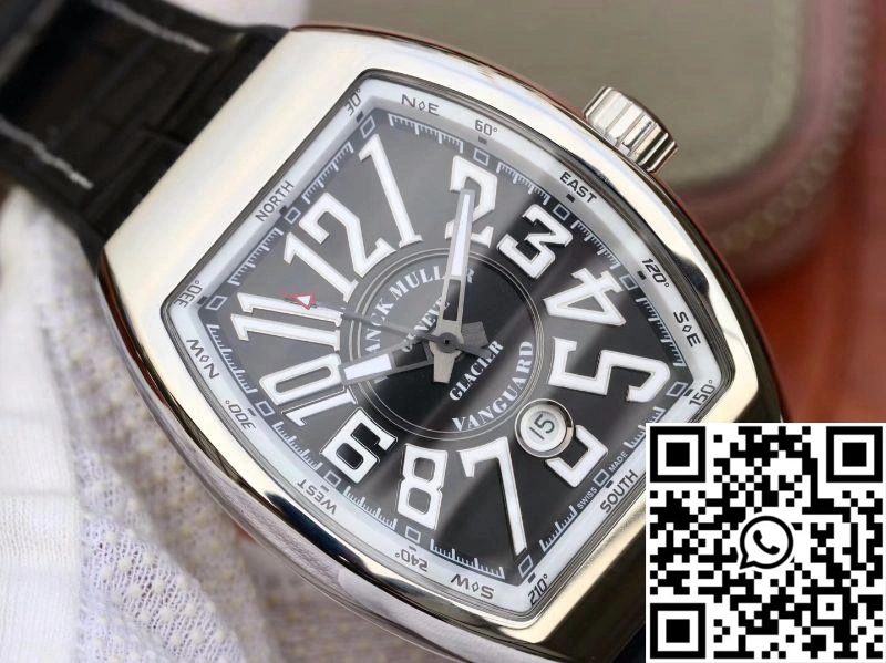Franck Muller Vanguard V45-04 Black Leather Strap Black Dial