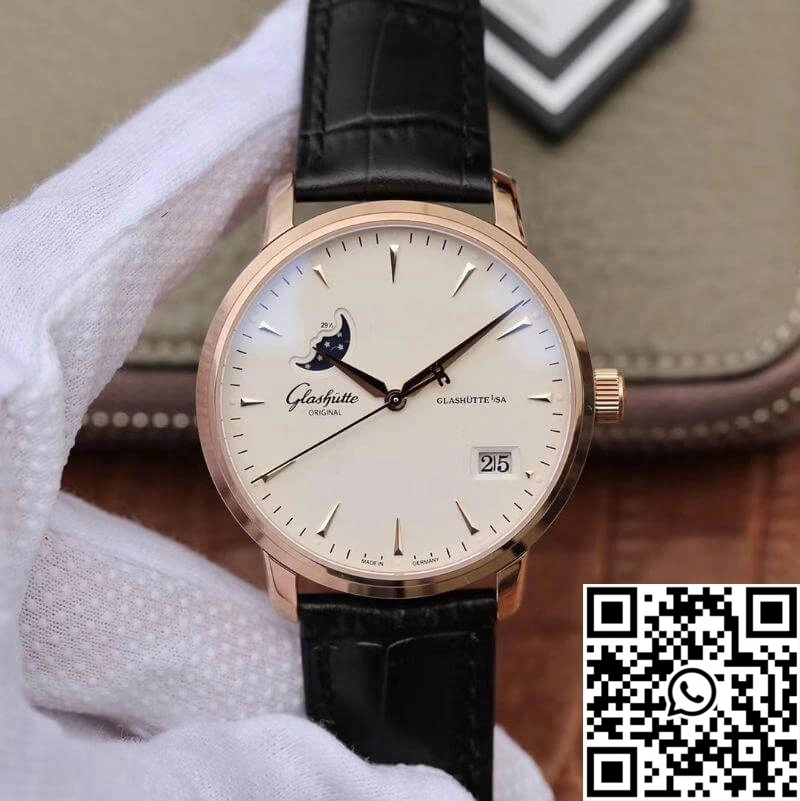 Glashutte Original Senator 1-36-04-04-02-01 Moonphase 18K Rose Gold White Dial