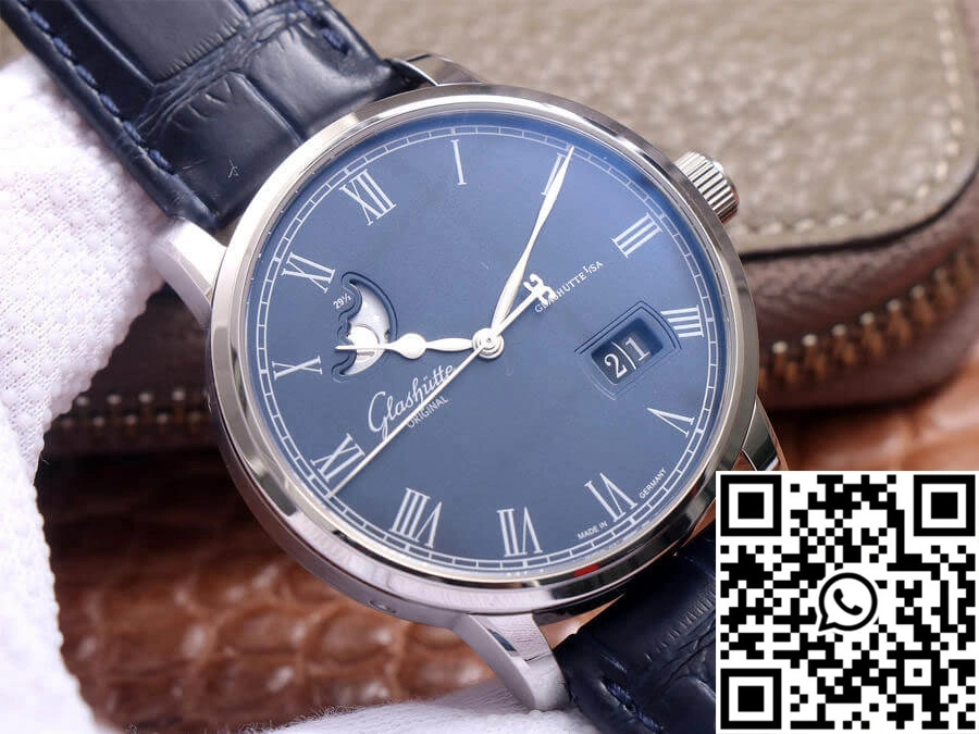Glashutte Senator Moon Phase 1-36-04 V9 Factory Blue Leather Strap