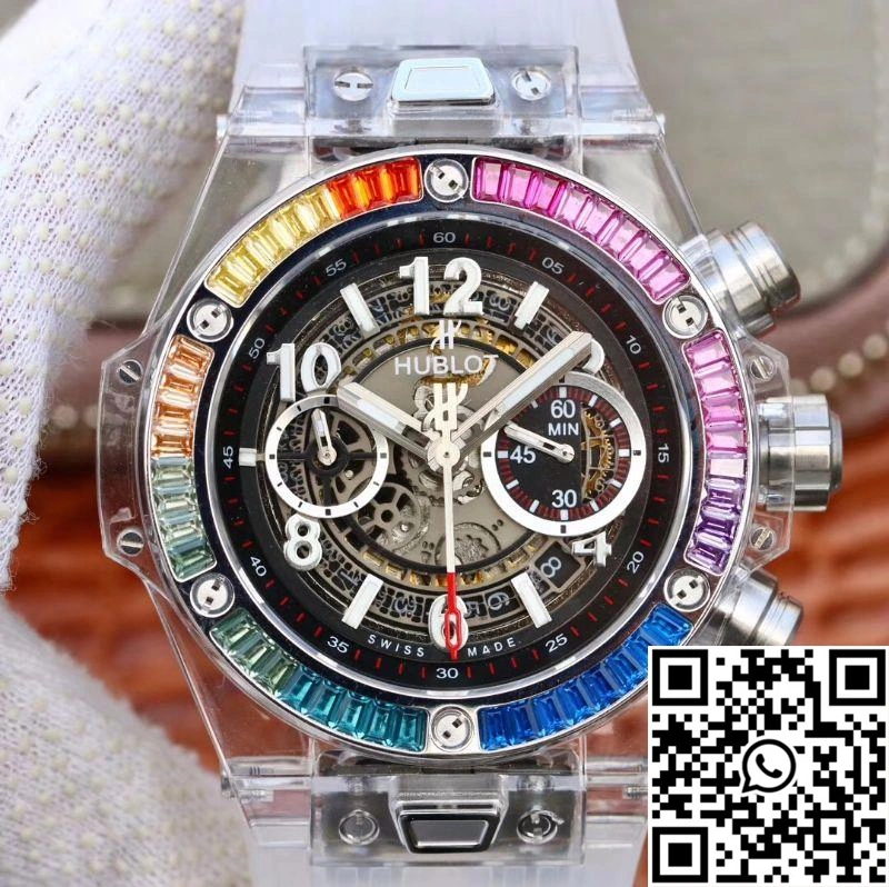 Hublot Big Bang Unico 411.JX.4802.RT Colorful Diamonds Bezel Skeleton Dial