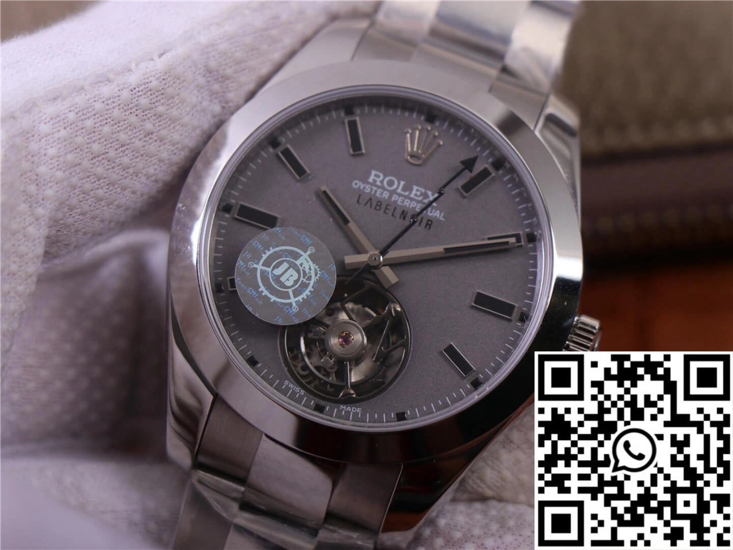 JB Factory Replica Rolex Milgauss Base 116400 Label Noir Design LNT01HS-001 Silver case watch