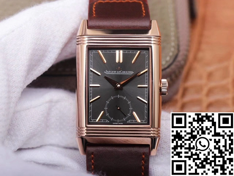 Jaeger LeCoultre Reverso Tribute Double-sided Double Time Zone Flip MG Factory Rose Gold Black Dial