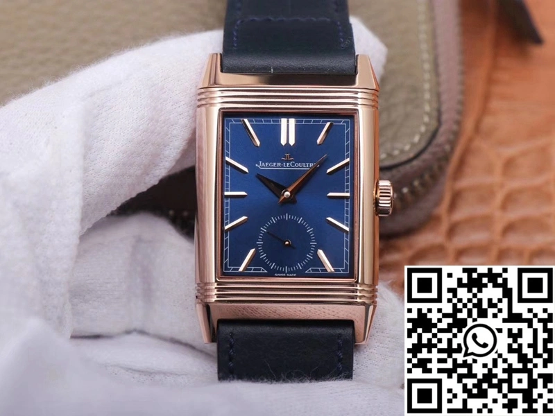 Jaeger LeCoultre Reverso Tribute Double-sided Double Time Zone Flip MG Factory Rose Gold Blue Dial