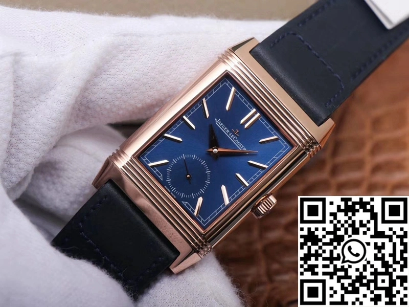 Jaeger LeCoultre Reverso Tribute Double-sided Double Time Zone Flip MG Factory Rose Gold Blue Dial